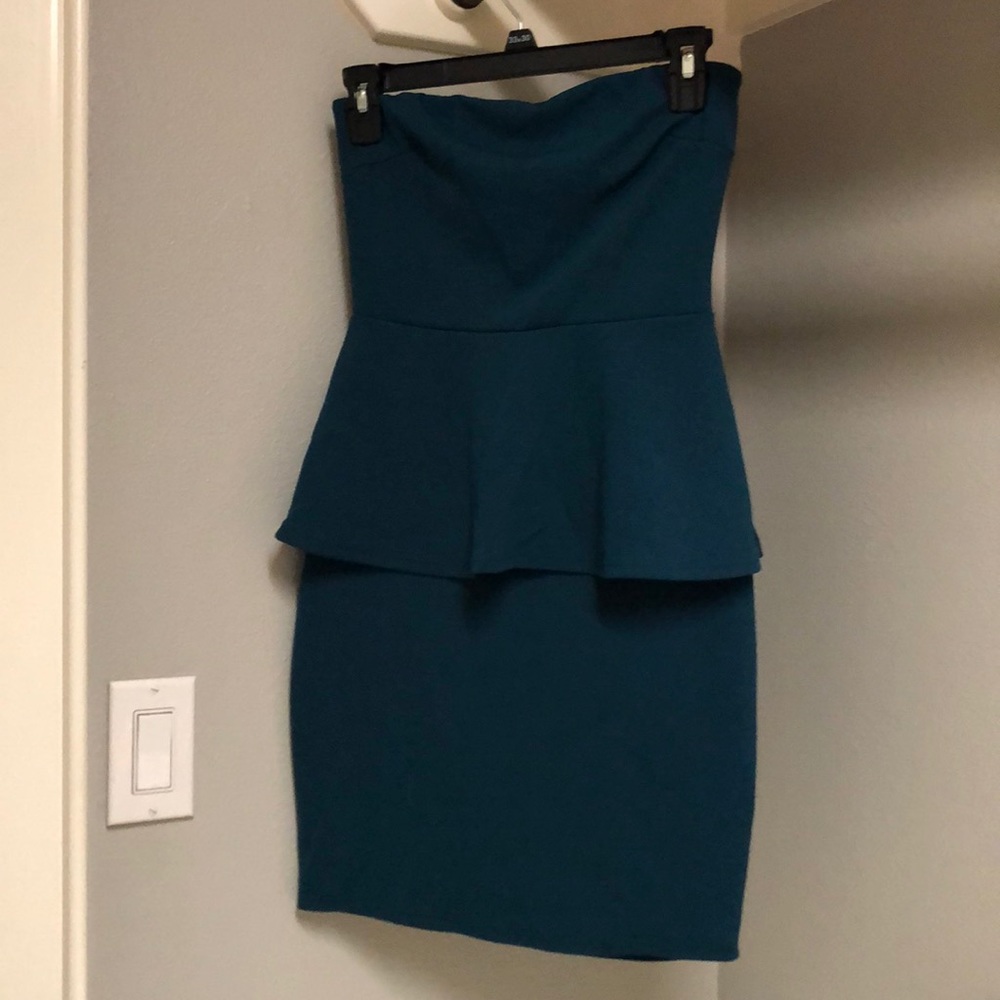 Teal strapless dress